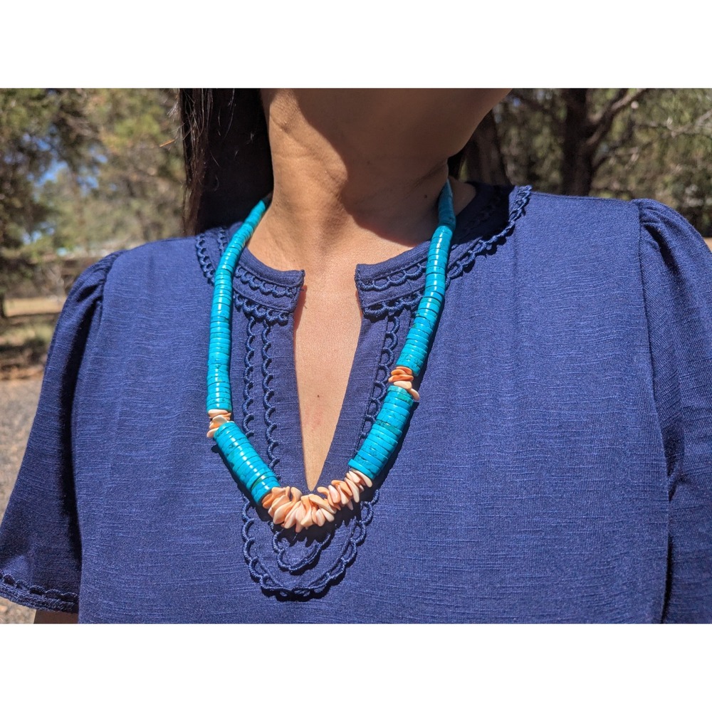 Native American Necklace‎ Flat Disc Graduated Turquoise Heishi Beaded Jewelry **